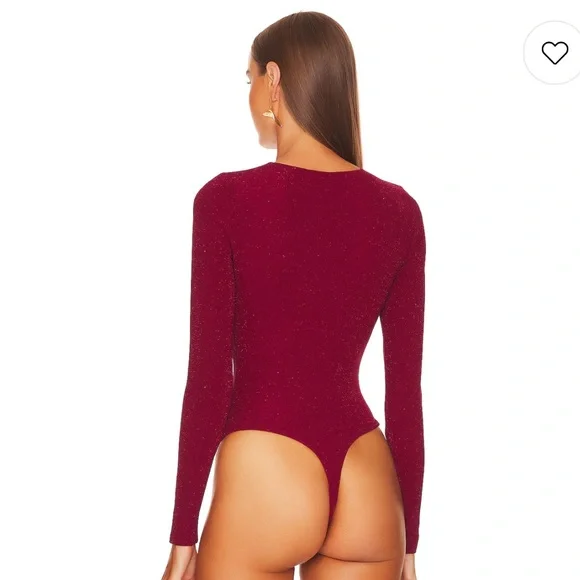 Michael Costello Elegant Burgundy Cutout Bodysuit - Picture 2 of 3